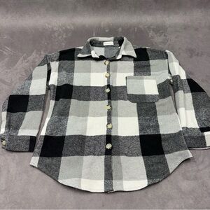 Fantaslook Black & Gray Plaid Button-Up Shirt Jacket coat longsleeve women’s M